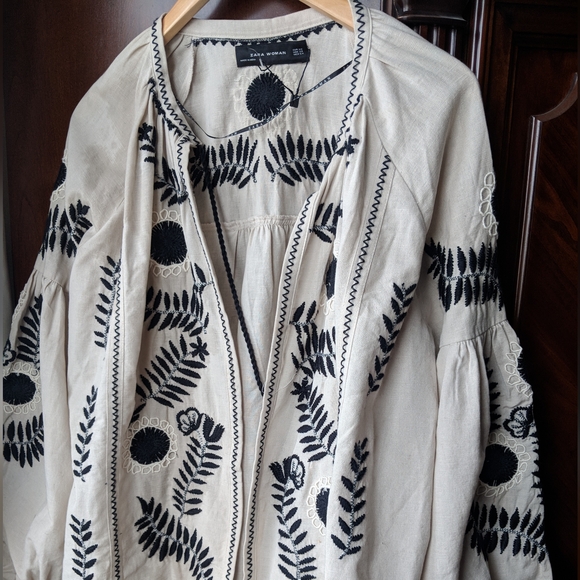 NWOT Zara embroidered cardigan linen XS - Picture 1 of 5